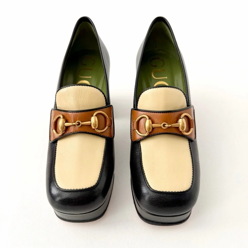 GUCCI | Horsebit Platform Loafer Pumps Houdan Block Heel Leather EU 36 - Picture 2 of 12